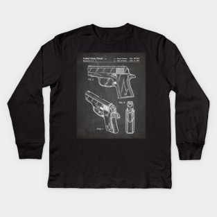 Sig Sauer Pistol Patent - Firearm Enthusiast Gun Lover Art - Black Chalkboard Kids Long Sleeve T-Shirt